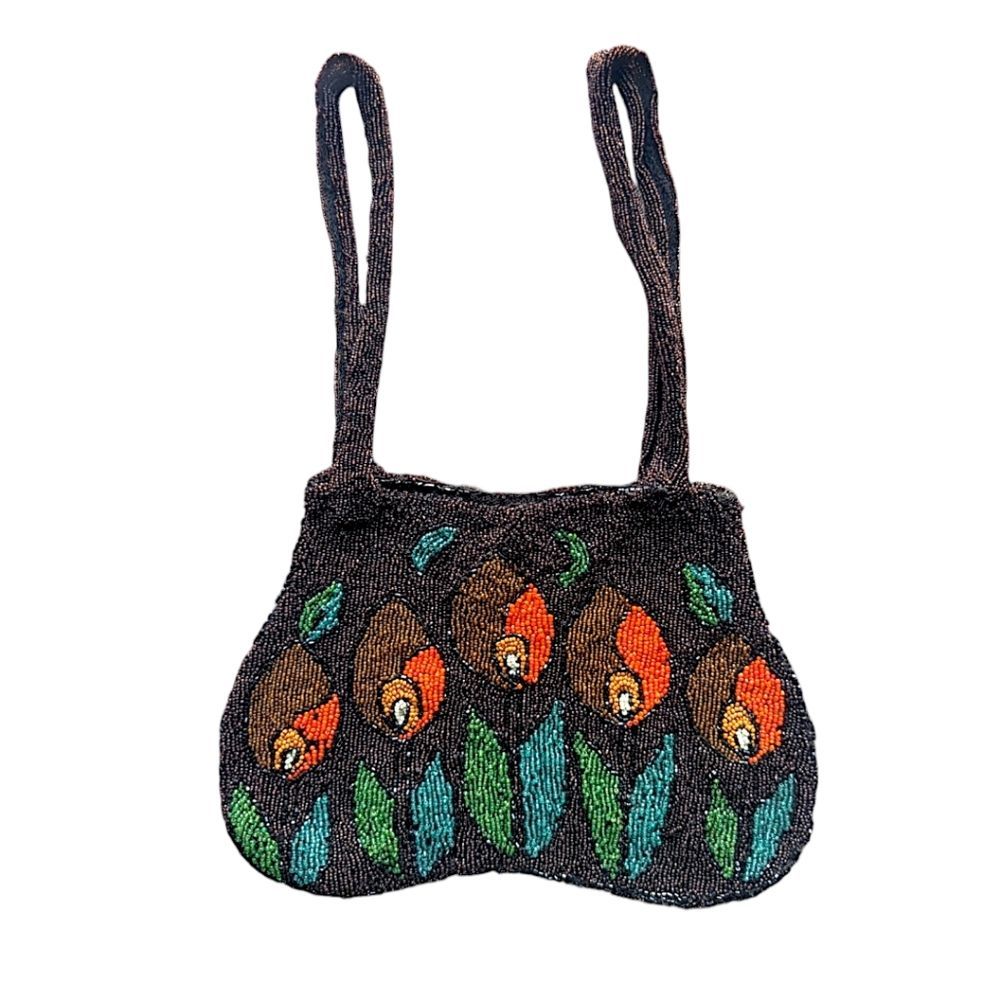 DISCO LEMONADE, Antique Beaded Peacock Flower Purse, Bag, Festival, Bead,Vintage